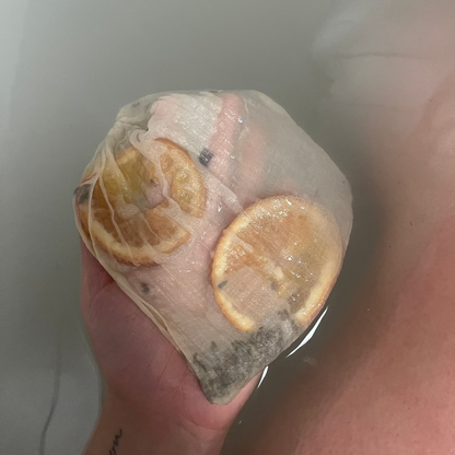 Bath bag in action in a bath tub.