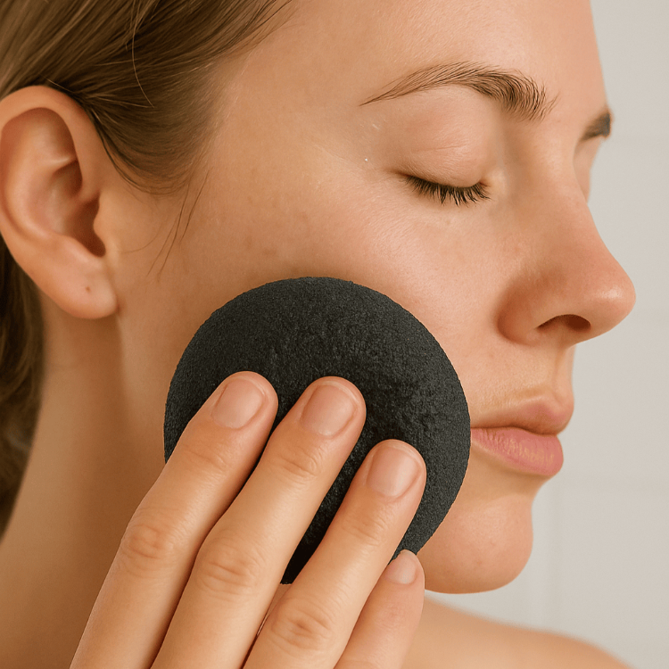 Using a konjac sponge gently on their face with their eyes closed.