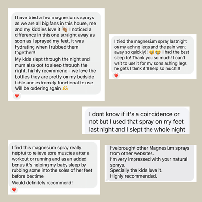 Magnesium oil sprays reviews collage from customers who tested the product before launch.